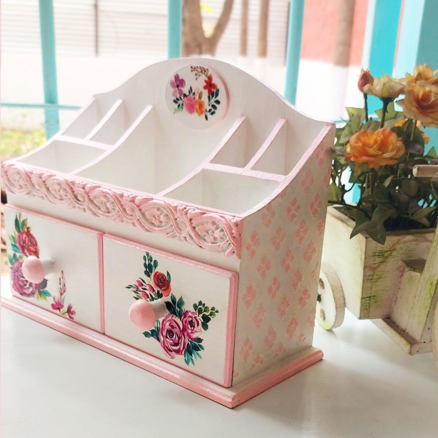 Blush Blossom Makeup &Jewellery Organiser | 7 compartments & 2 drawers