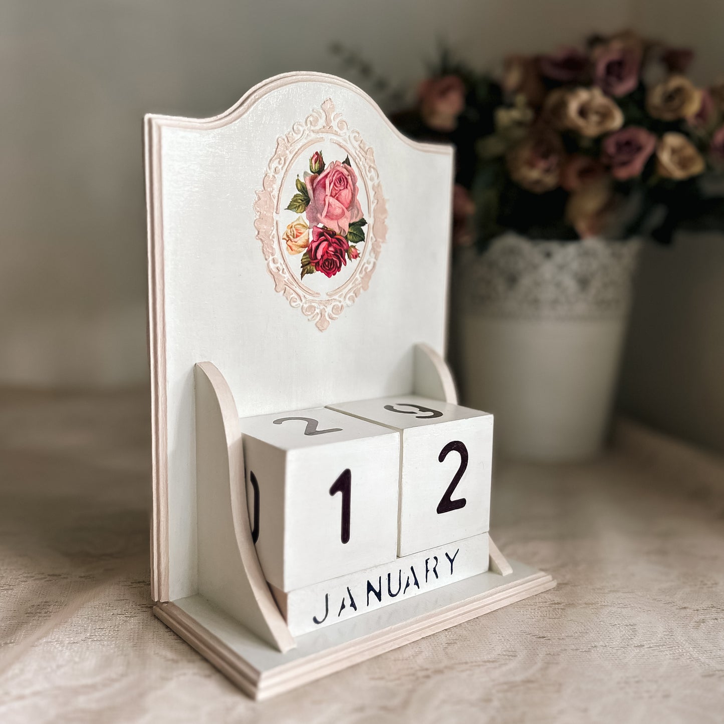 Vintage Perpetual Calendar | Victoria | Handcrafted Wooden Desk Calendar | Cottagecore Home Decor & Gift