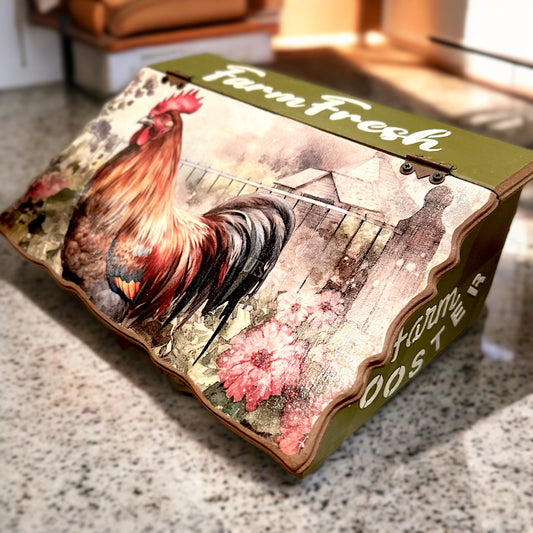 Country Rooster BreadBox - Kitchen Counter Storage for breads and dry items | PASTEL WOODS
