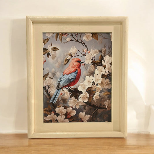 Red Birdie in Beige Frame - 12x9 | Wall art