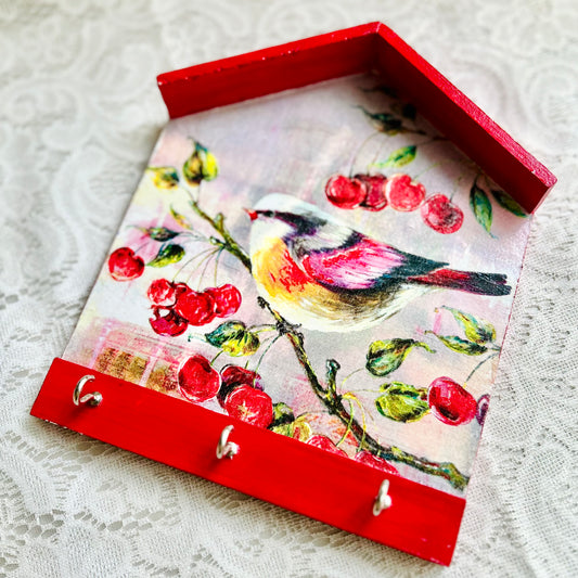 Red Birdie Hut Keyholder | Wall Key hanger for gifting | with 3 hooks