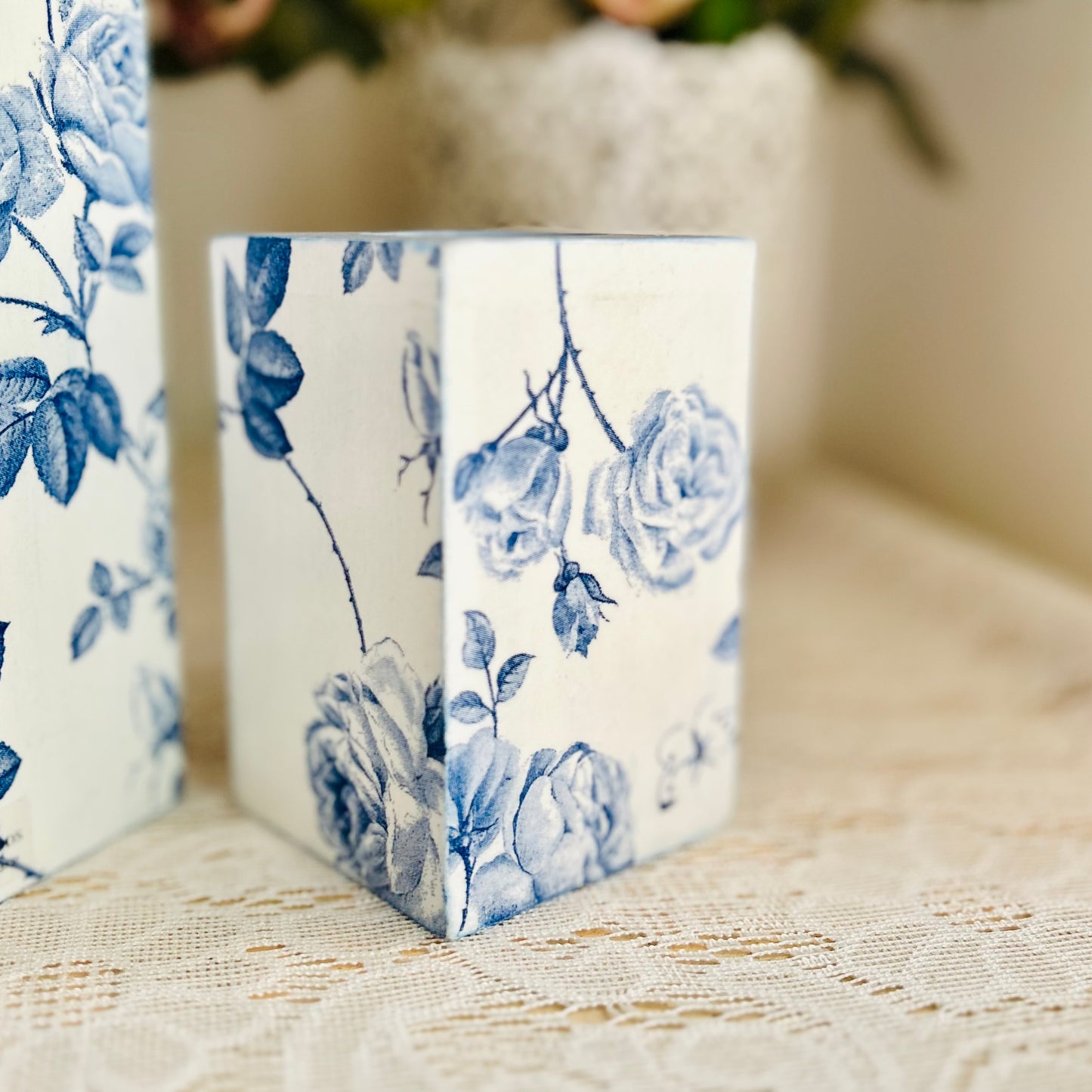 Blue Rose Tealight Candle Holder Set of 3 | Floral Candle Stands for Romantic Home Decor & Gifting