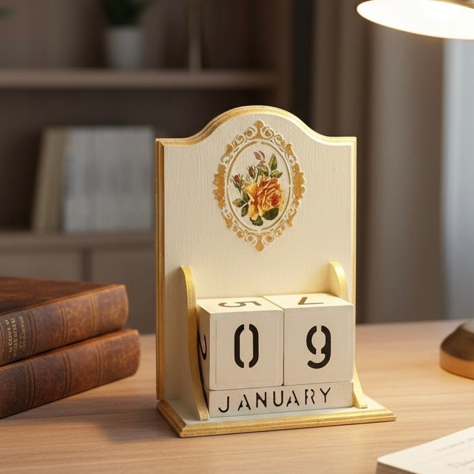 Vintage Perpetual Calendar | Vintage Dream| Handcrafted Wooden Desk Calendar | Cottagecore Home Decor & Gift