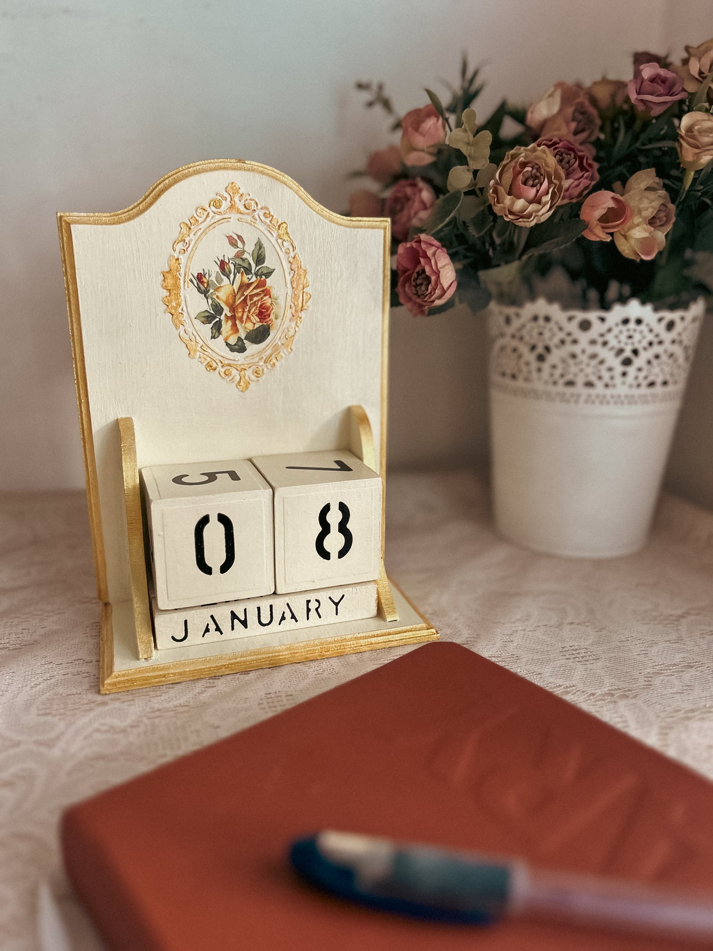 Vintage Perpetual Calendar | Vintage Dream| Handcrafted Wooden Desk Calendar | Cottagecore Home Decor & Gift