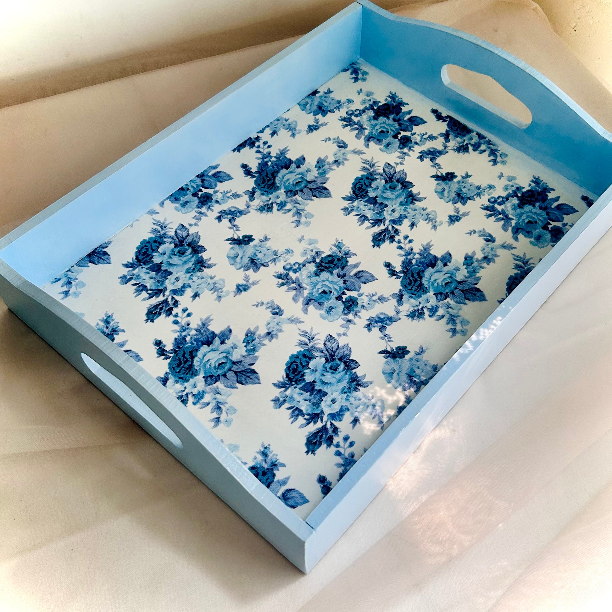 Shabby blue rose serving tray