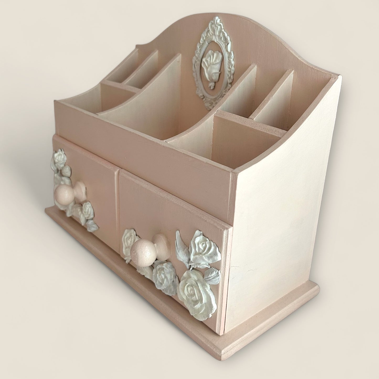 Rose Reverie Cream Makeup & Jewelry Organizer | 7 Compartments & 2 Drawers