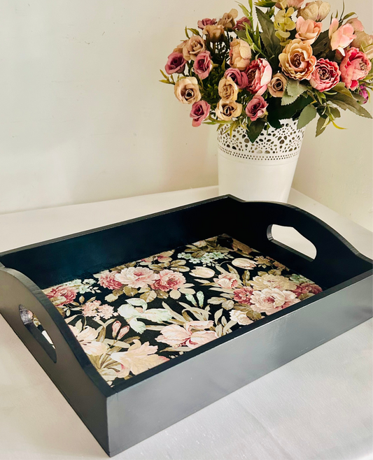 Dark Beauty Serving Tray | Black Floral Tray | in 2 sizes