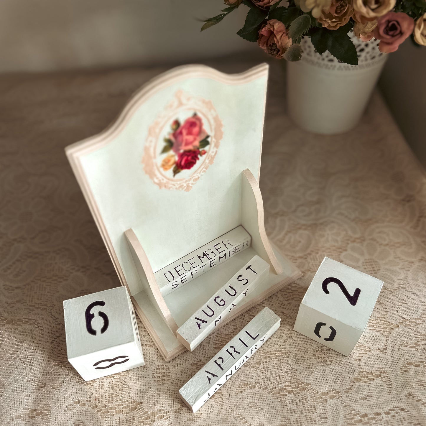 Vintage Perpetual Calendar | Victoria | Handcrafted Wooden Desk Calendar | Cottagecore Home Decor & Gift