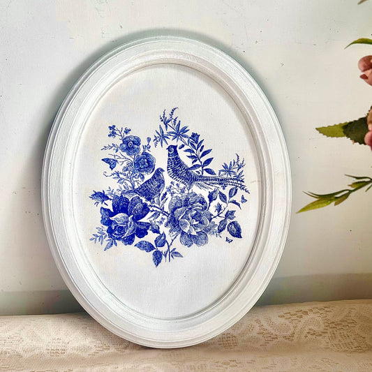The Porcelain Birds – Oval Frame - Wall Frame Art