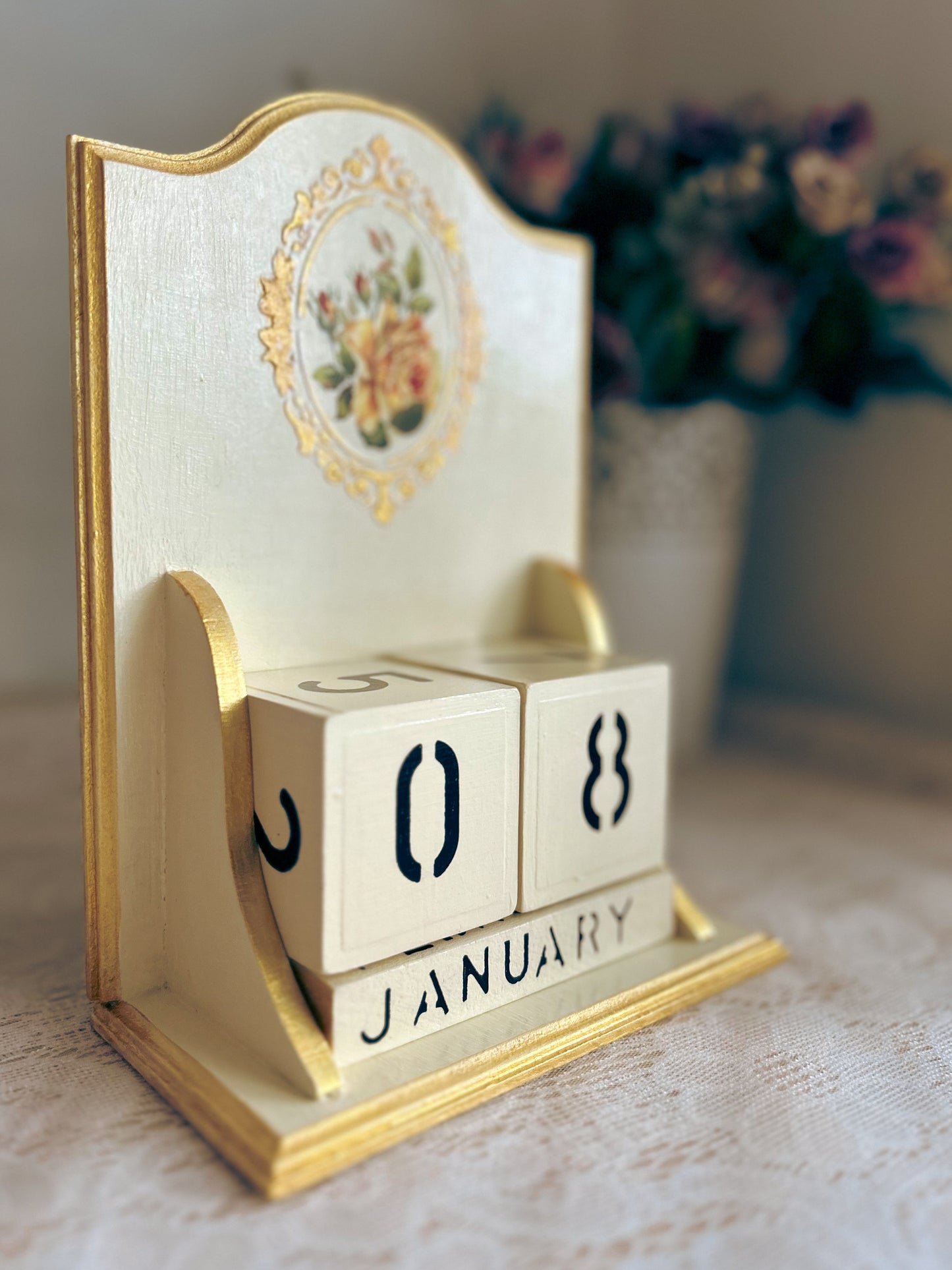 Vintage Perpetual Calendar | Vintage Dream| Handcrafted Wooden Desk Calendar | Cottagecore Home Decor & Gift