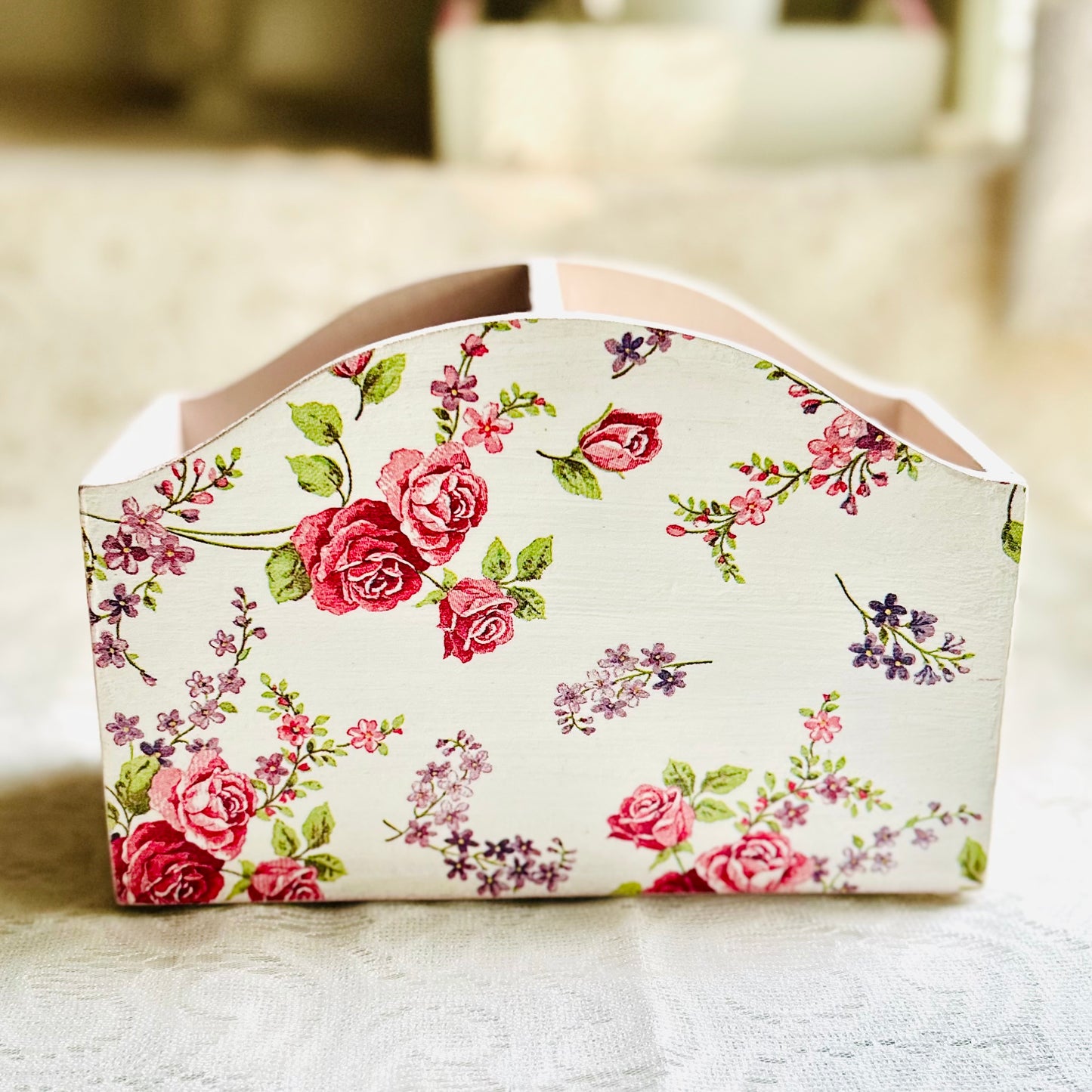 Pink Rose Cutlery Holder | Floral Cutlery holder for dining table