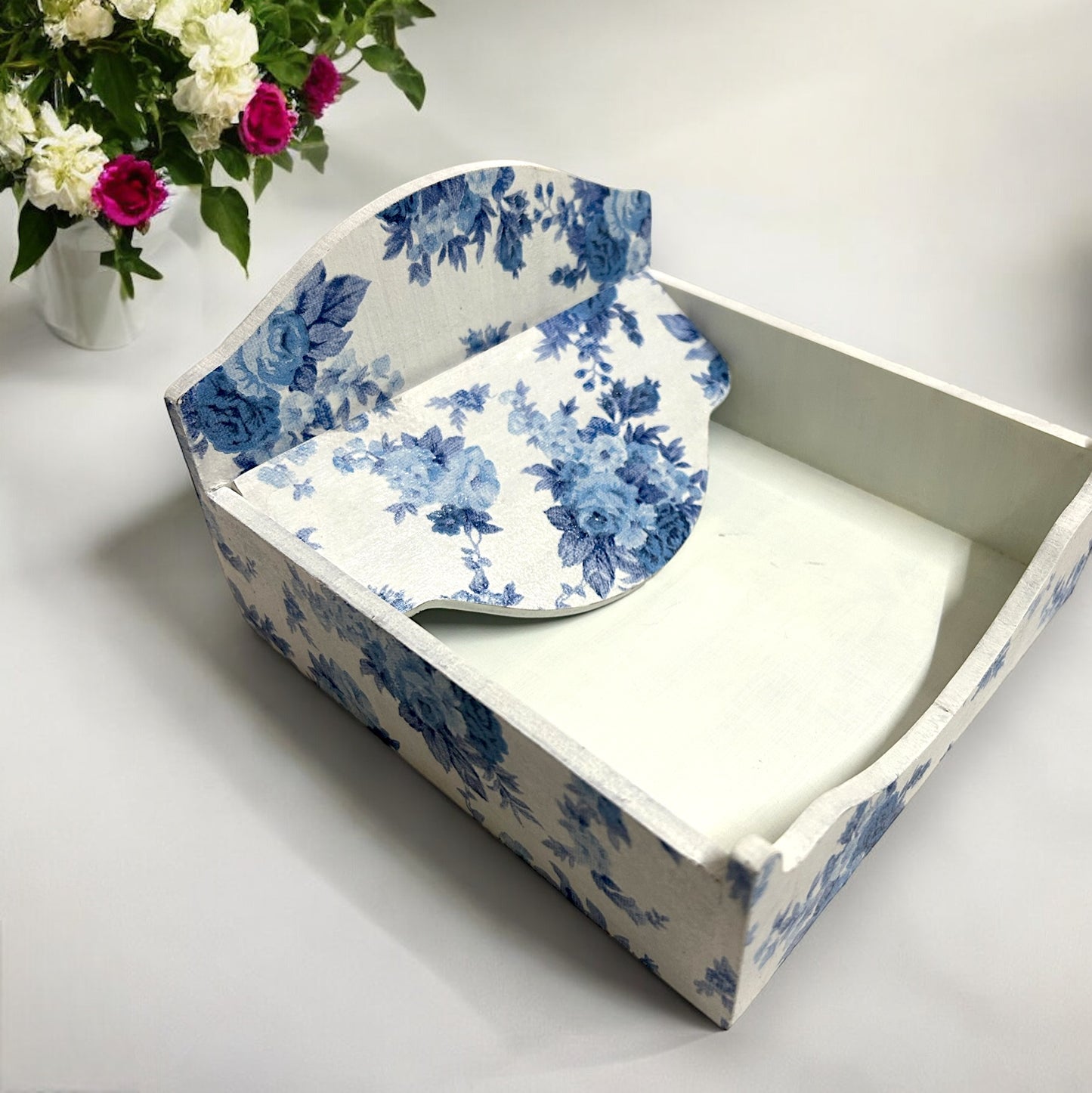 Porcelain Rose Floral Square Tissue Box - Napkin Holder for Home Office Cafes and Restaurants