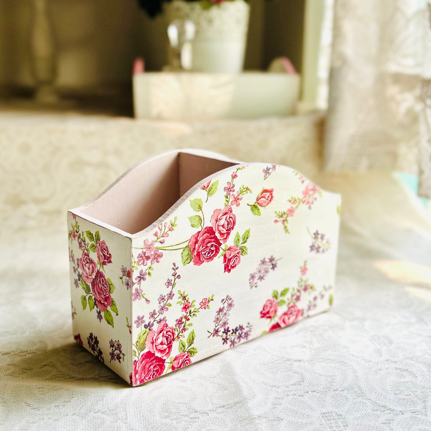 Pink Rose Cutlery Holder | Floral Cutlery holder for dining table