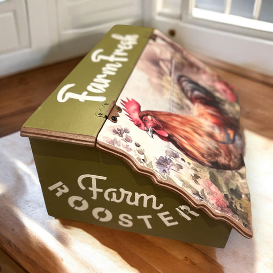 Country Rooster BreadBox - Kitchen Counter Storage for breads and dry items | PASTEL WOODS
