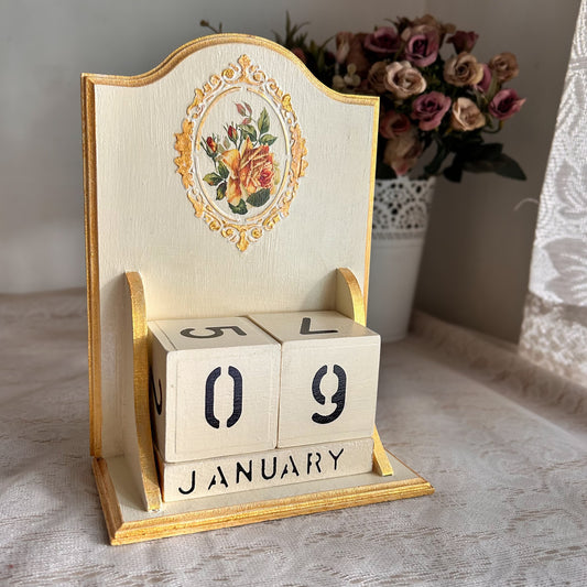 Vintage Perpetual Calendar | Vintage Dream| Handcrafted Wooden Desk Calendar | Cottagecore Home Decor & Gift