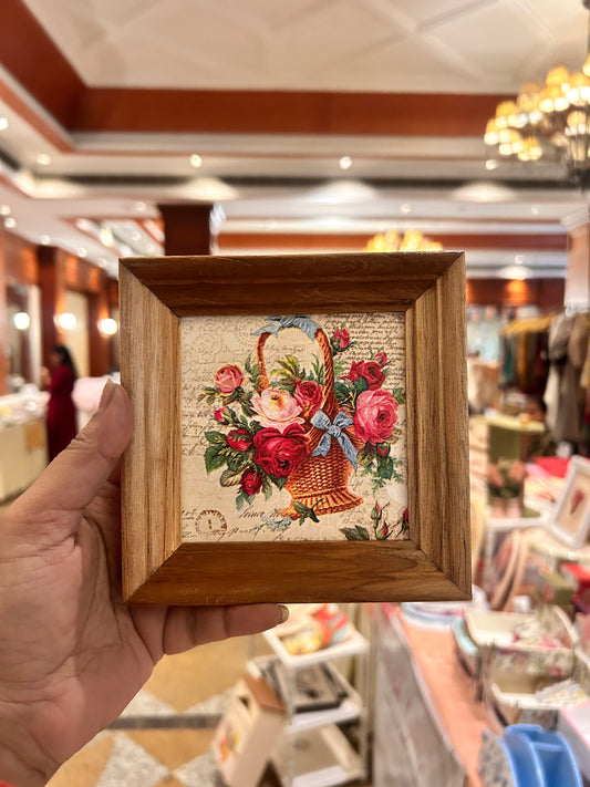 Vintage Rose Mini Wall Frame | Vintage Mini Wooden Frame | Natural wood finish