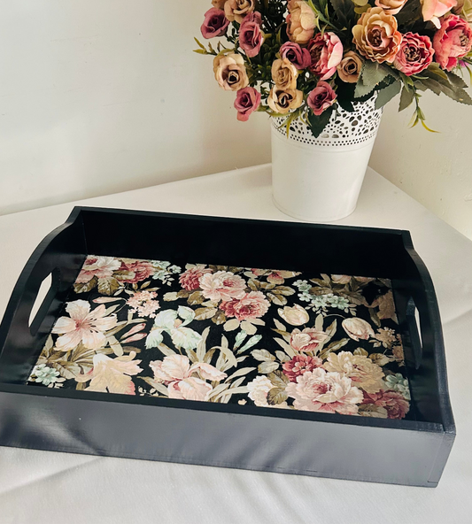 Dark Beauty Serving Tray | Black Floral Tray | in 2 sizes