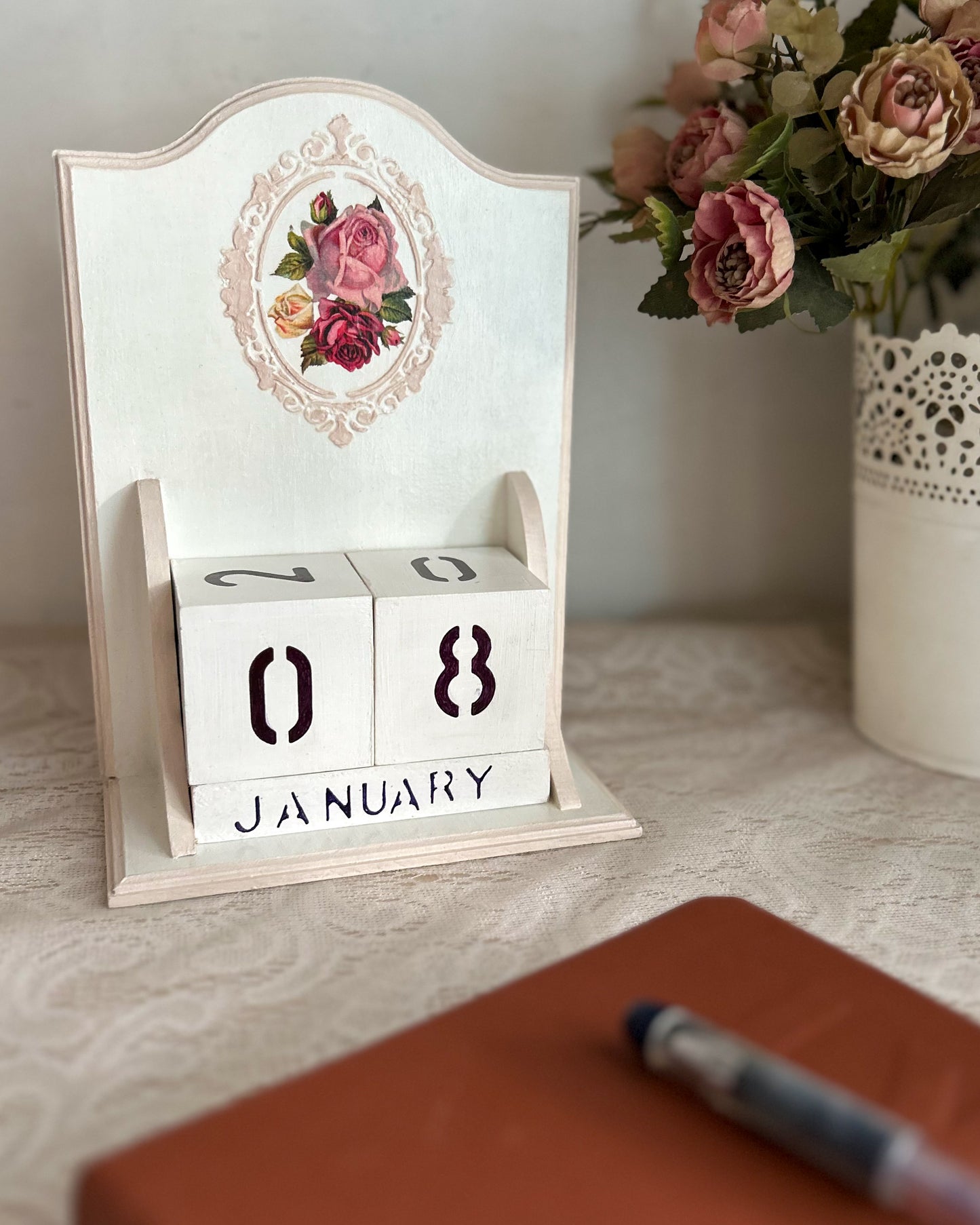 Vintage Perpetual Calendar | Victoria | Handcrafted Wooden Desk Calendar | Cottagecore Home Decor & Gift
