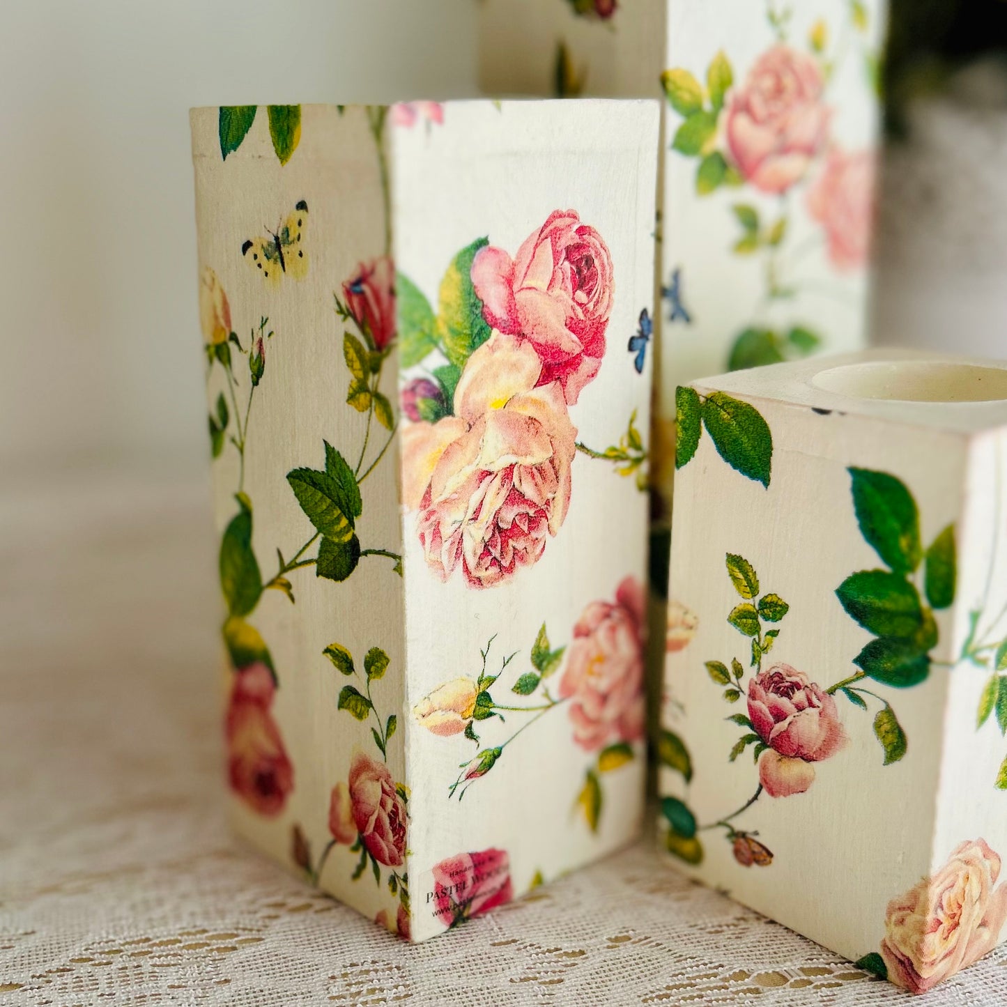 Yellow Garden Tealight Candle Holder Set of 3 | Floral Candle Stands for Romantic Home Decor & Gifting
