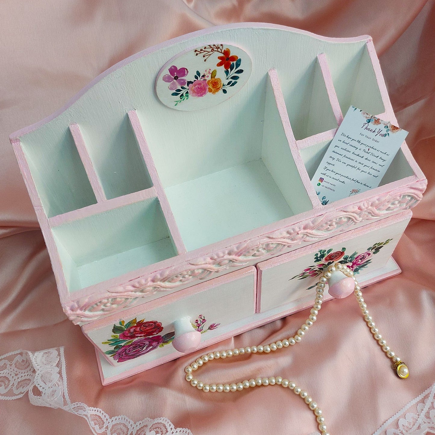 Blush Blossom Makeup &Jewellery Organiser | 7 compartments & 2 drawers