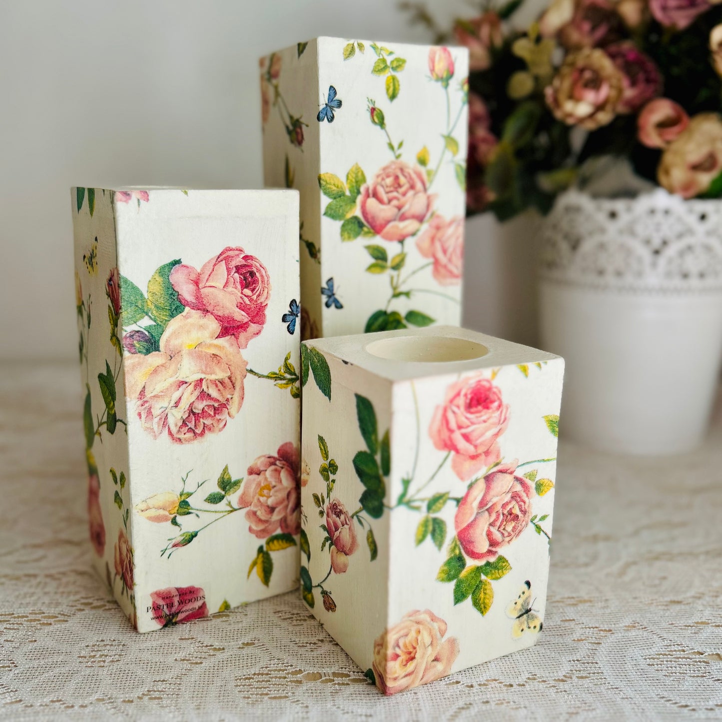 Yellow Garden Tealight Candle Holder Set of 3 | Floral Candle Stands for Romantic Home Decor & Gifting