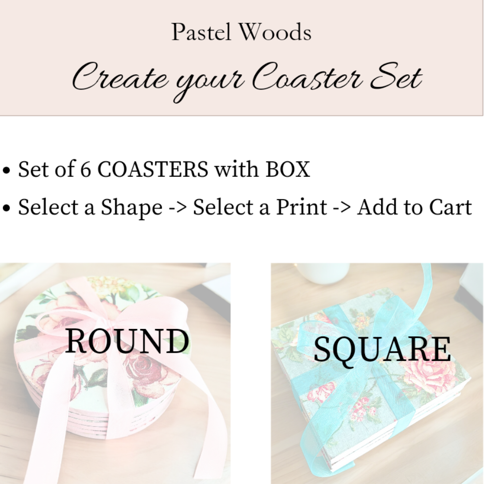 Custom floral print coaster set of 6 – perfect for tea table decor