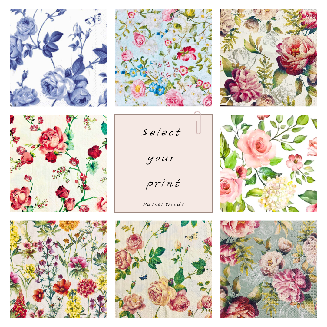 Pretty coasters with pastel floral prints and matching stand