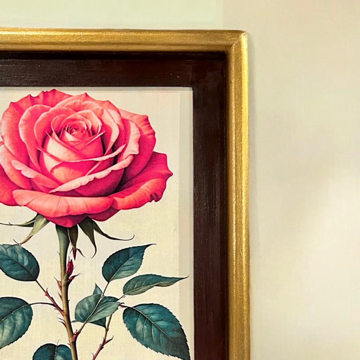 Vintage Red Rose Frame in Antique Gold - 12x9 inches | Wall art