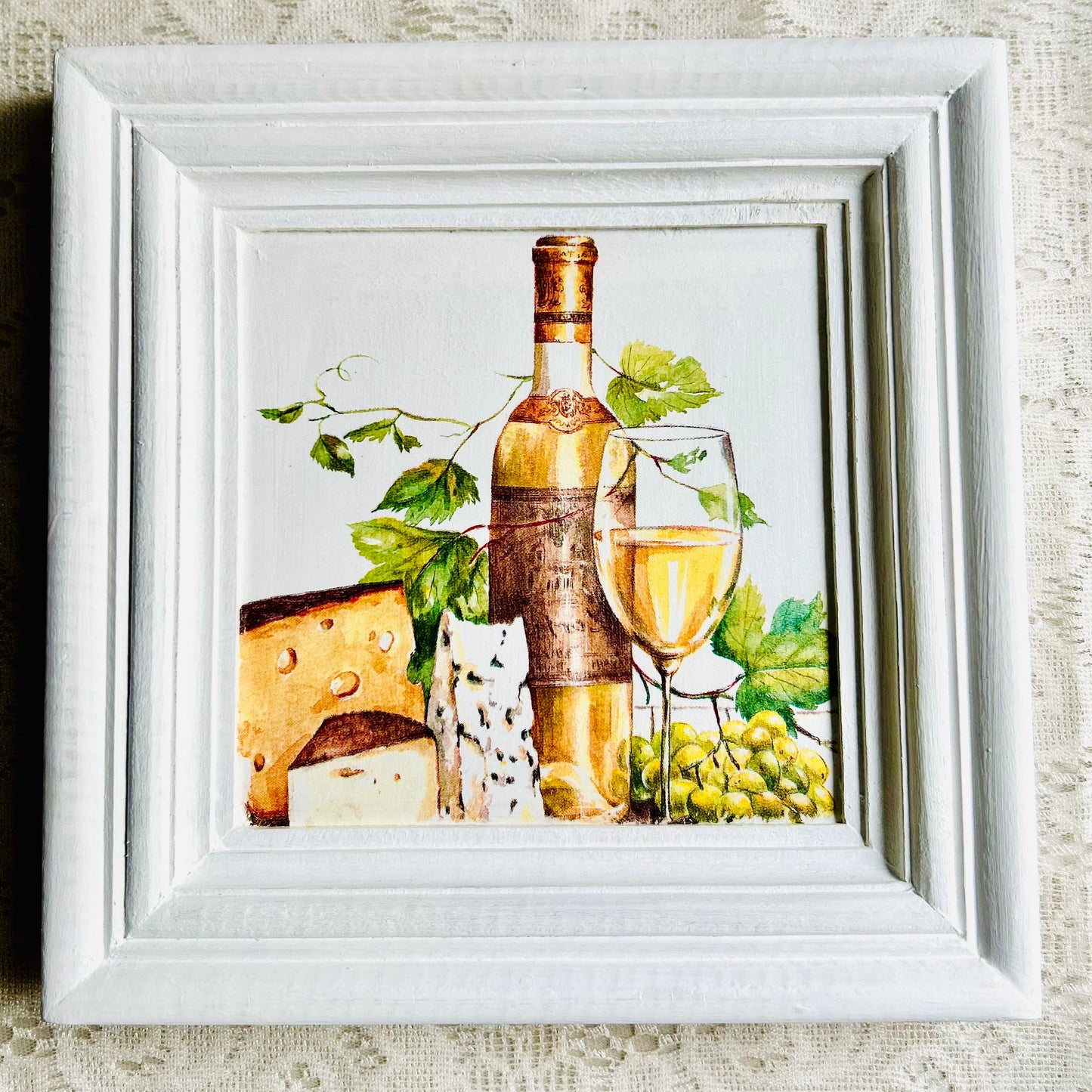 Square White frame | Wine and Cheese  | Wall art | 8x8