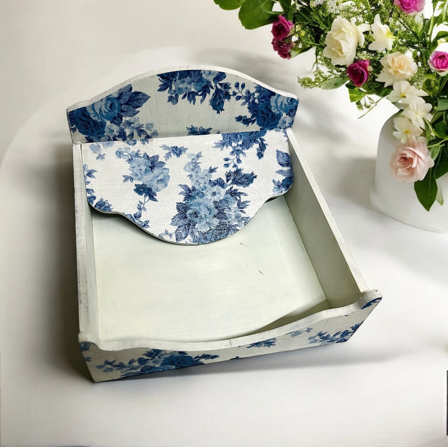 Porcelain Rose Floral Square Tissue Box - Napkin Holder for Home Office Cafes and Restaurants