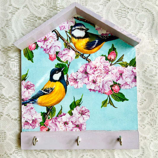 Blue Birds Hut Keyholder | Wall Key hanger for gifting | with 3 hooks