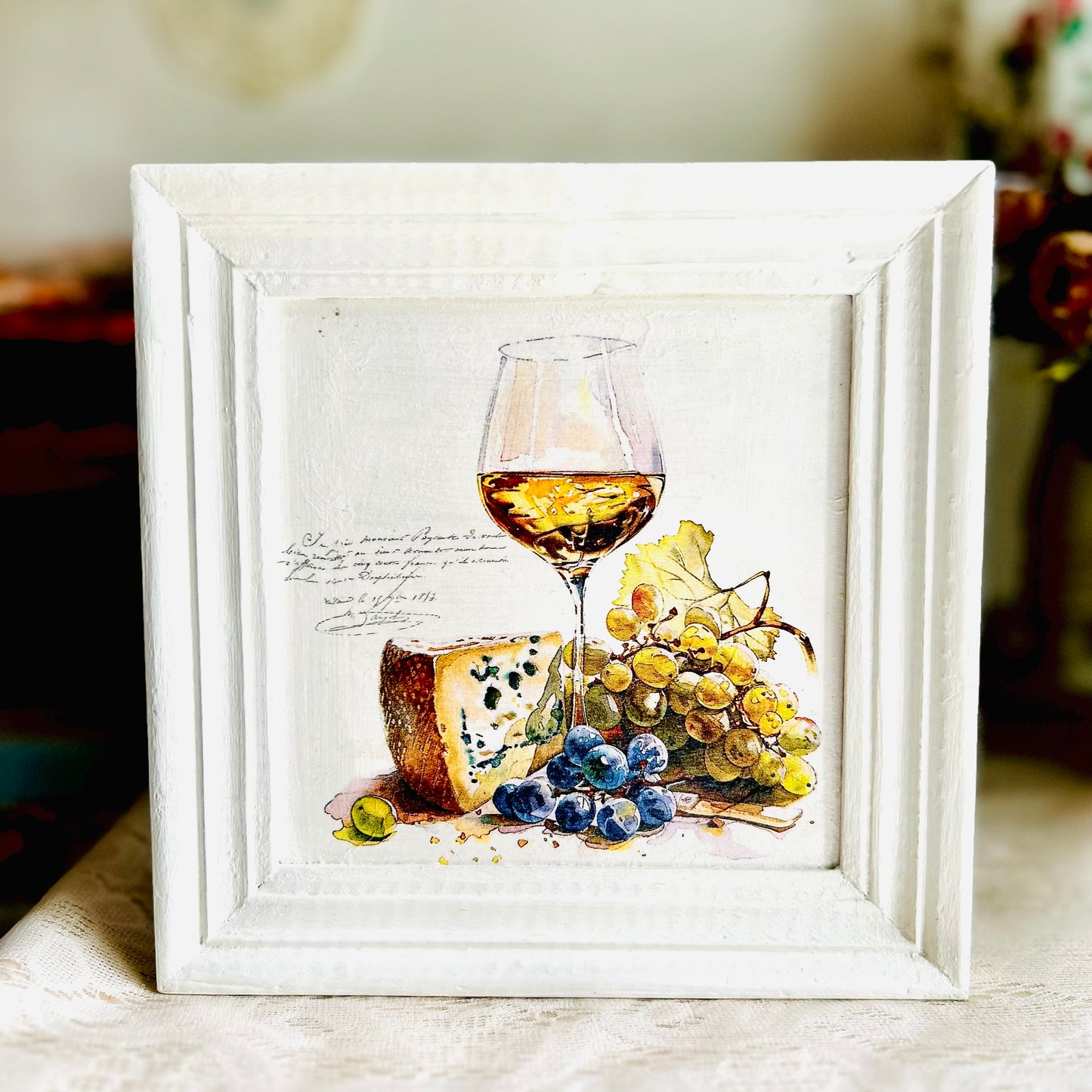 Square White frame | Wine and Grapes  | Wall art | 8x8