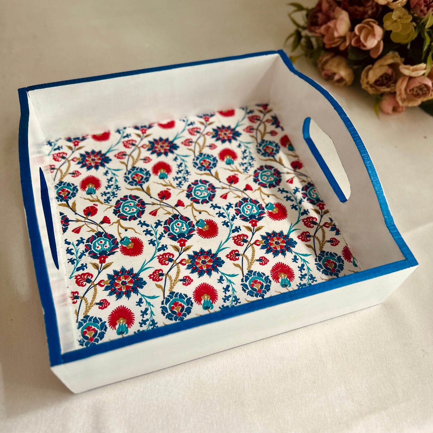 Indigo Love Square Serving Tray | Small tray for gifts, mugs, cups and glasses