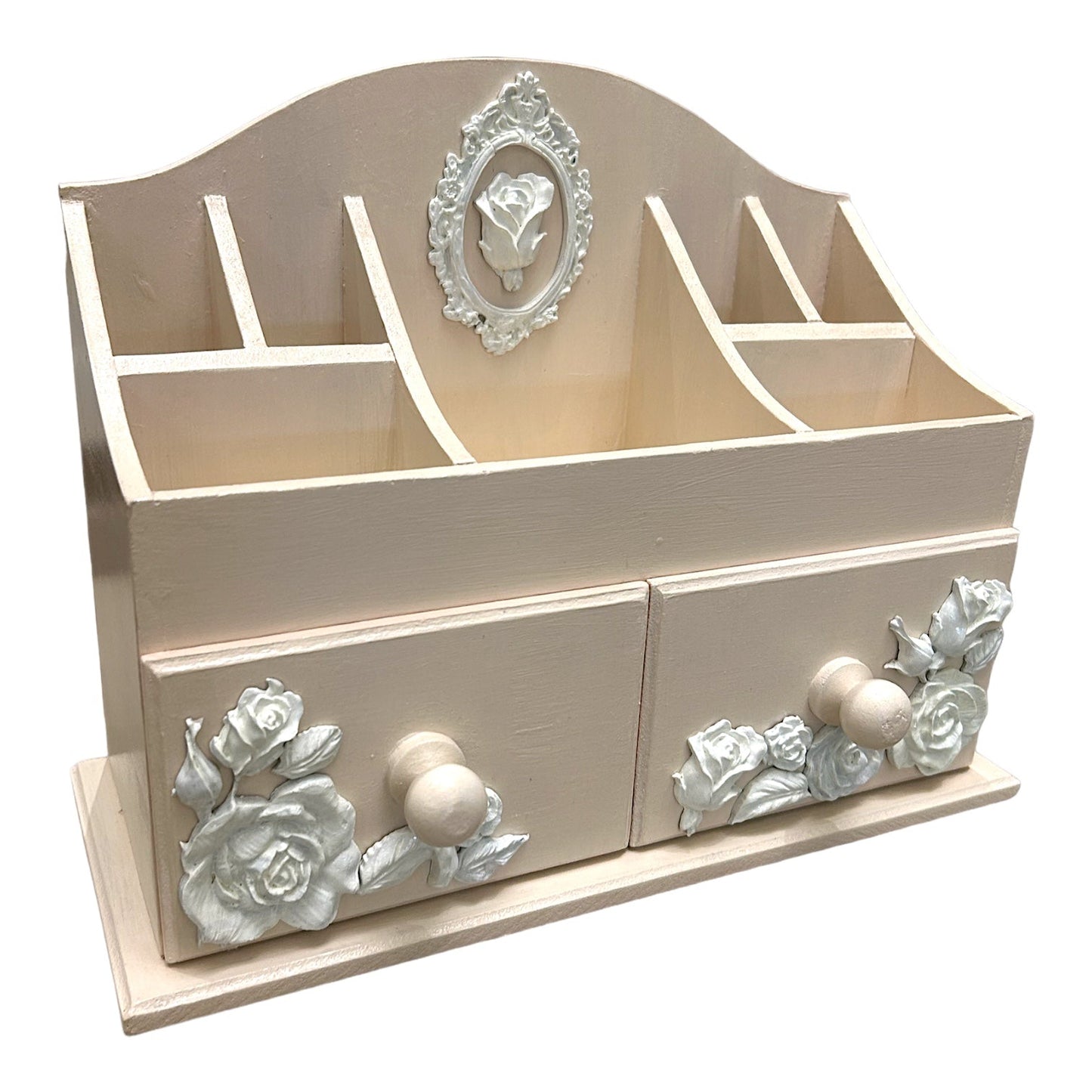 Rose Reverie Cream Makeup & Jewelry Organizer | 7 Compartments & 2 Drawers