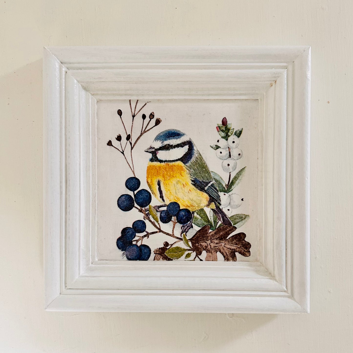 Pretty Wall Frame | Yellow Tit In Blueberry Garden  | Wall Decor | 8x8