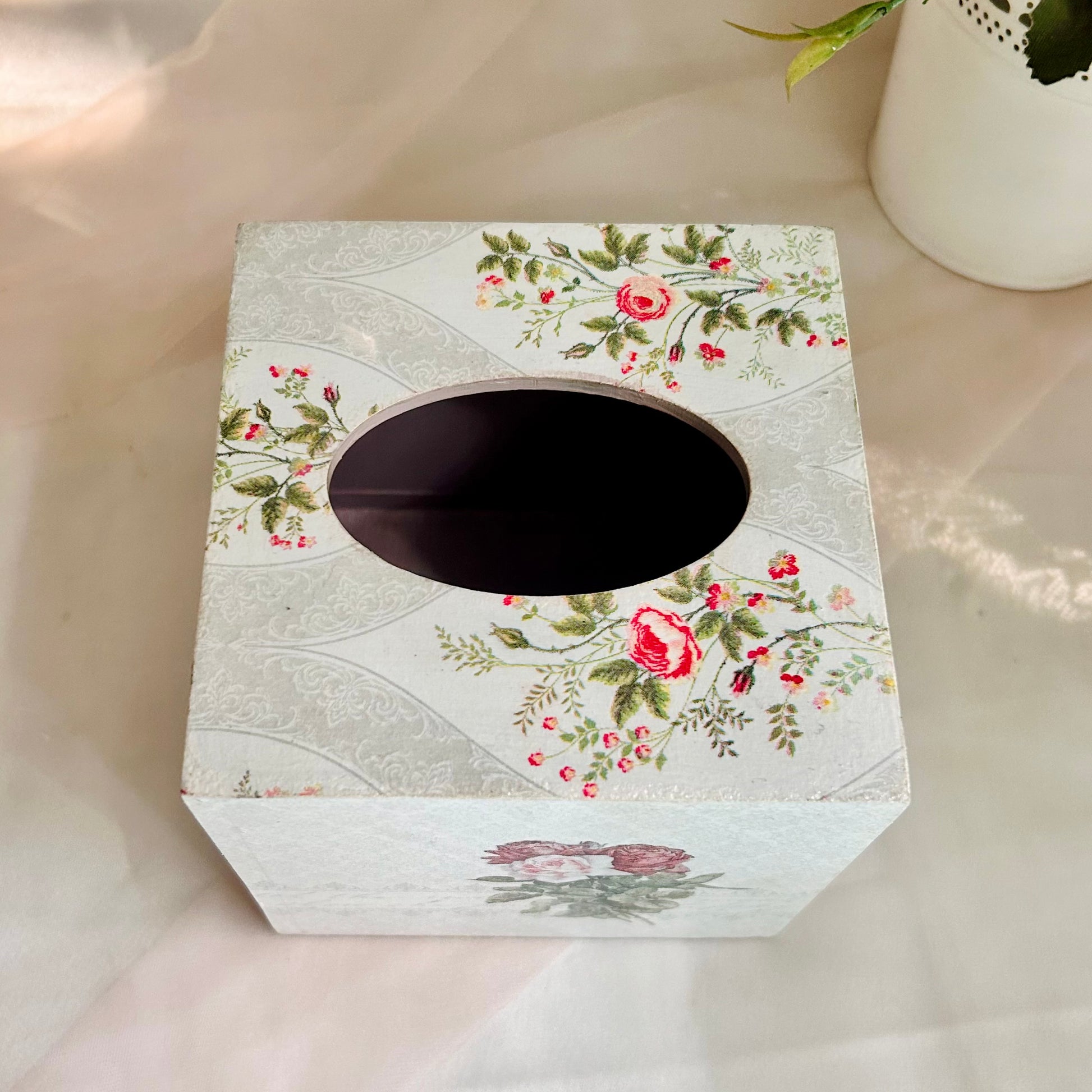 floral grey cube tissue box 