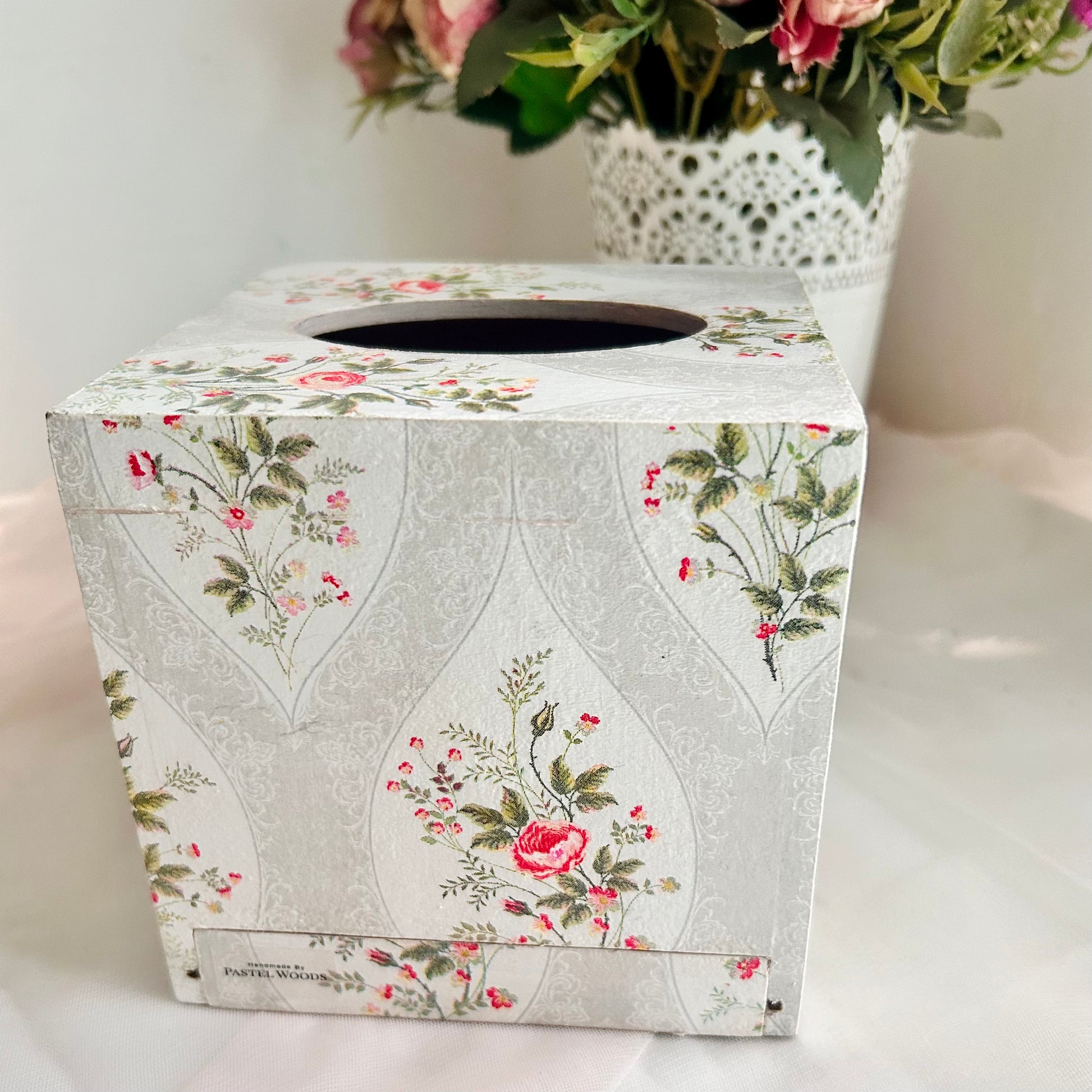 Floral grey tissue box 