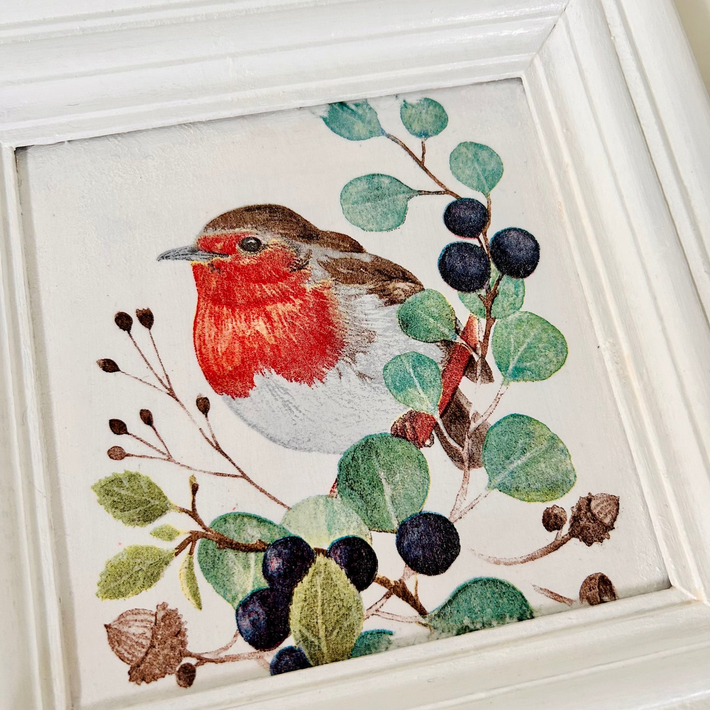 Pretty Wall Frame | Red Robin In Blueberry Garden  | Wall Decor | 8x8