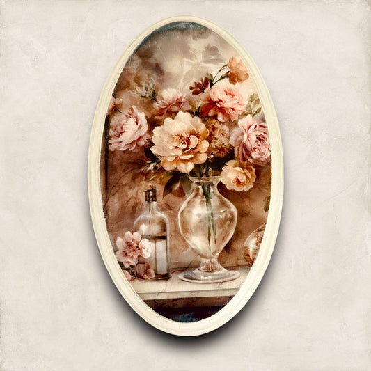 Beige Rose - Oval Wall Plate | Vintage Wall Decor | Pastel Woods