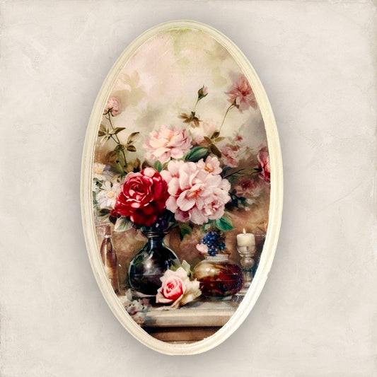 Beige Rose 2 - Oval Wall Plate | Vintage Wall Decor | Pastel Woods