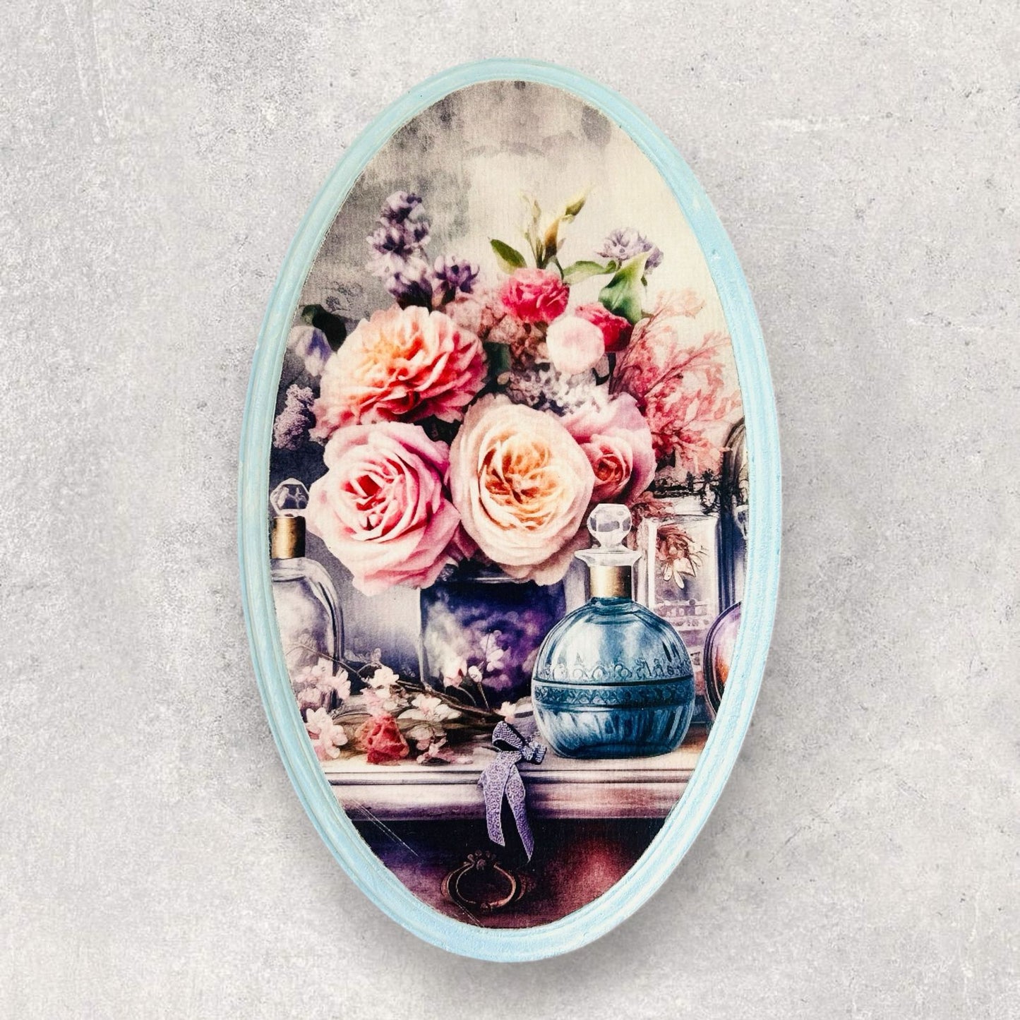 Blue Rose - Oval Wall Plate | Vintage Wall Decor | Pastel Woods