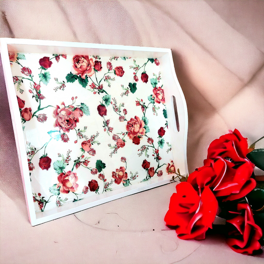 Scarlet Rose Tray | Floral Serving Tray | in 2 sizes
