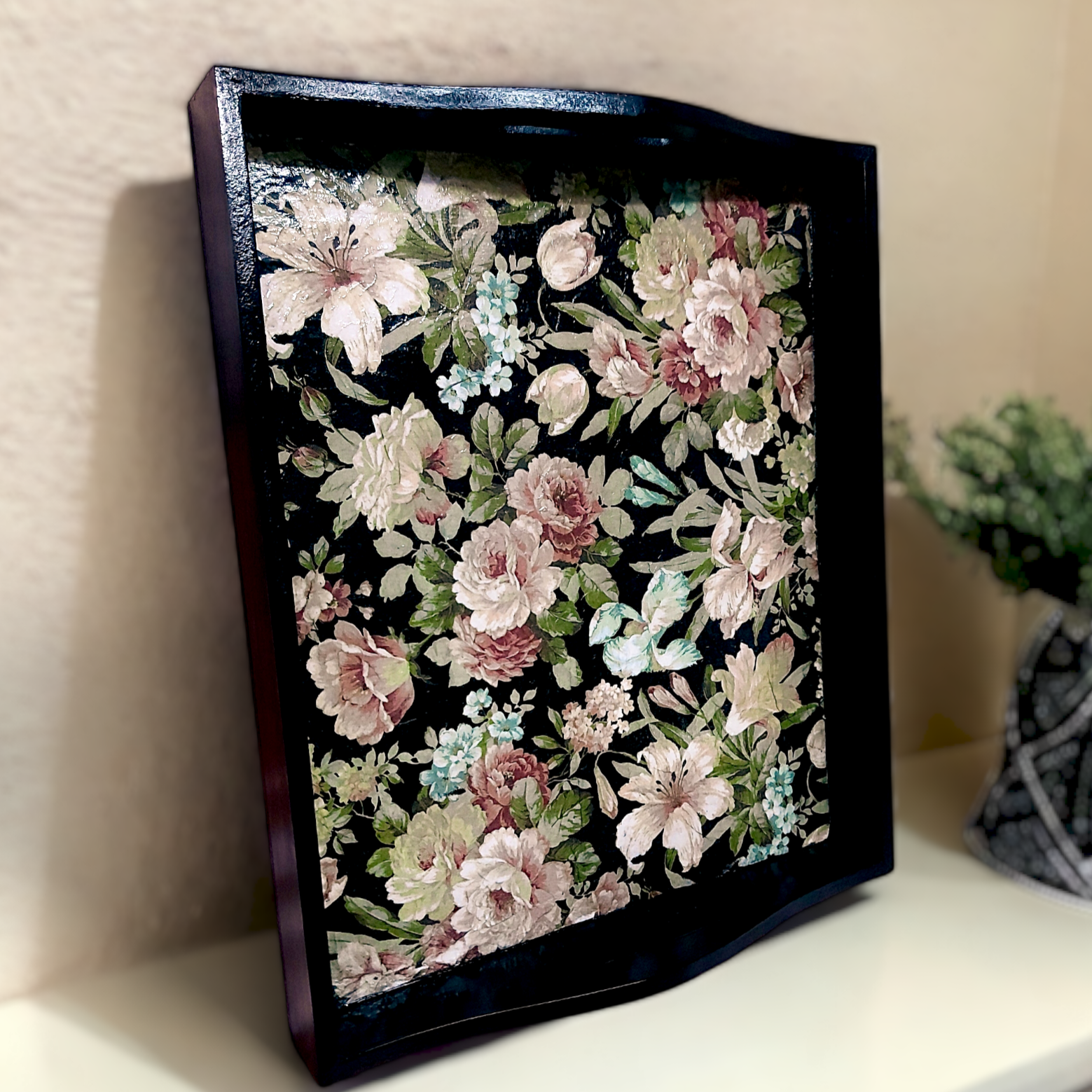 Black Floral tray