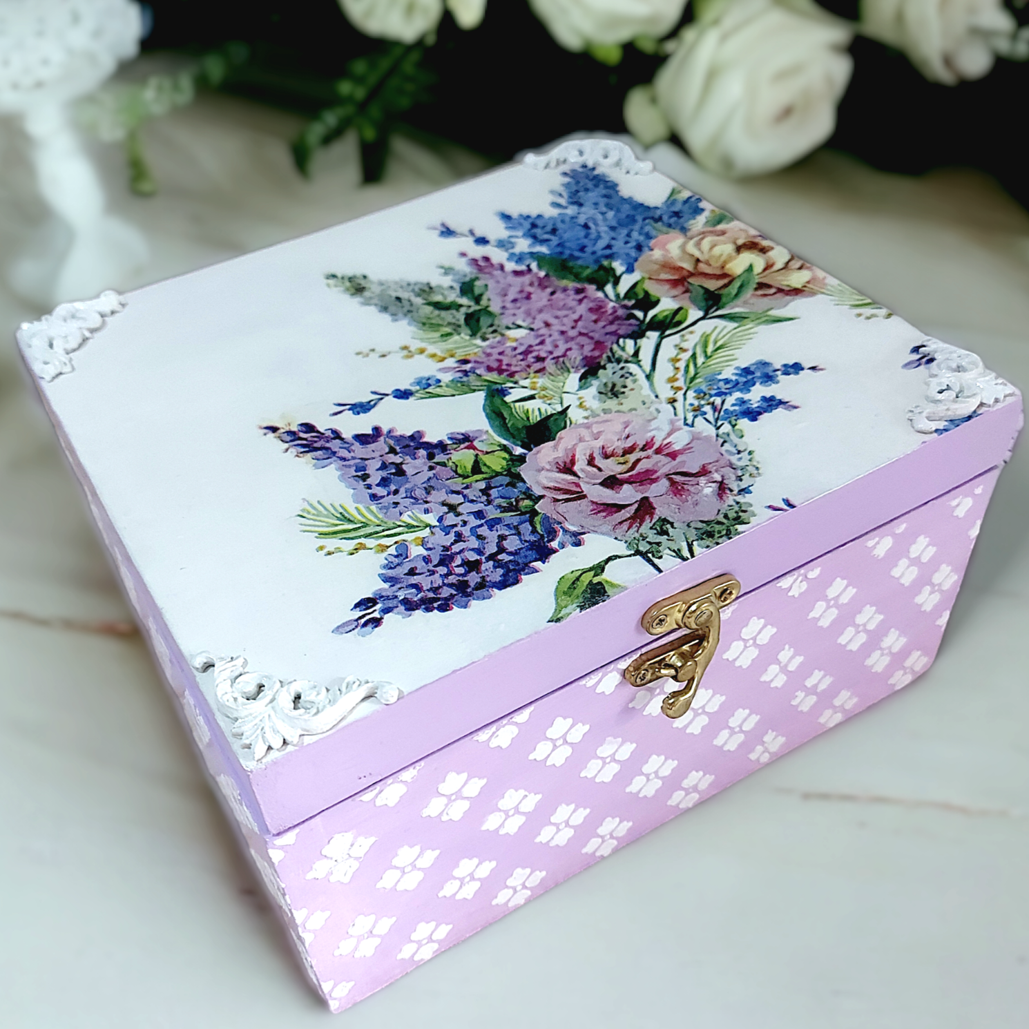Floral Jewellery Storage Box | Decorative Box | Keepsake Box in Lavendar