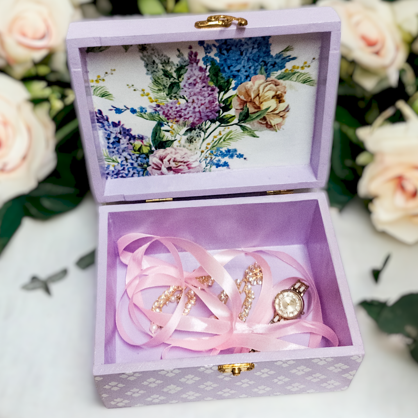 Floral Jewellery Storage Box | Decorative Box | Keepsake Box | Jewellery Gift Box in lavendar