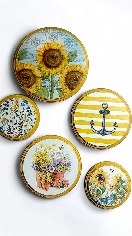 Anchor - Round Wall Plates | Yellow Wall Decor | Pastel Woods