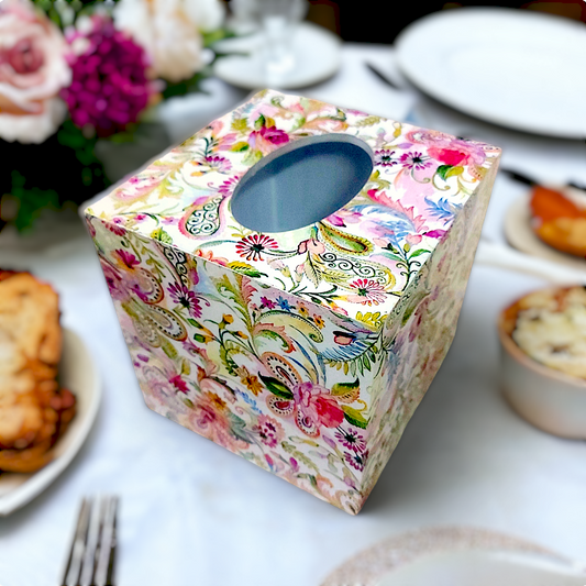 Floral Cube Tissue Box / Square Napkin Holder / Tissue Holder for Home Office Car