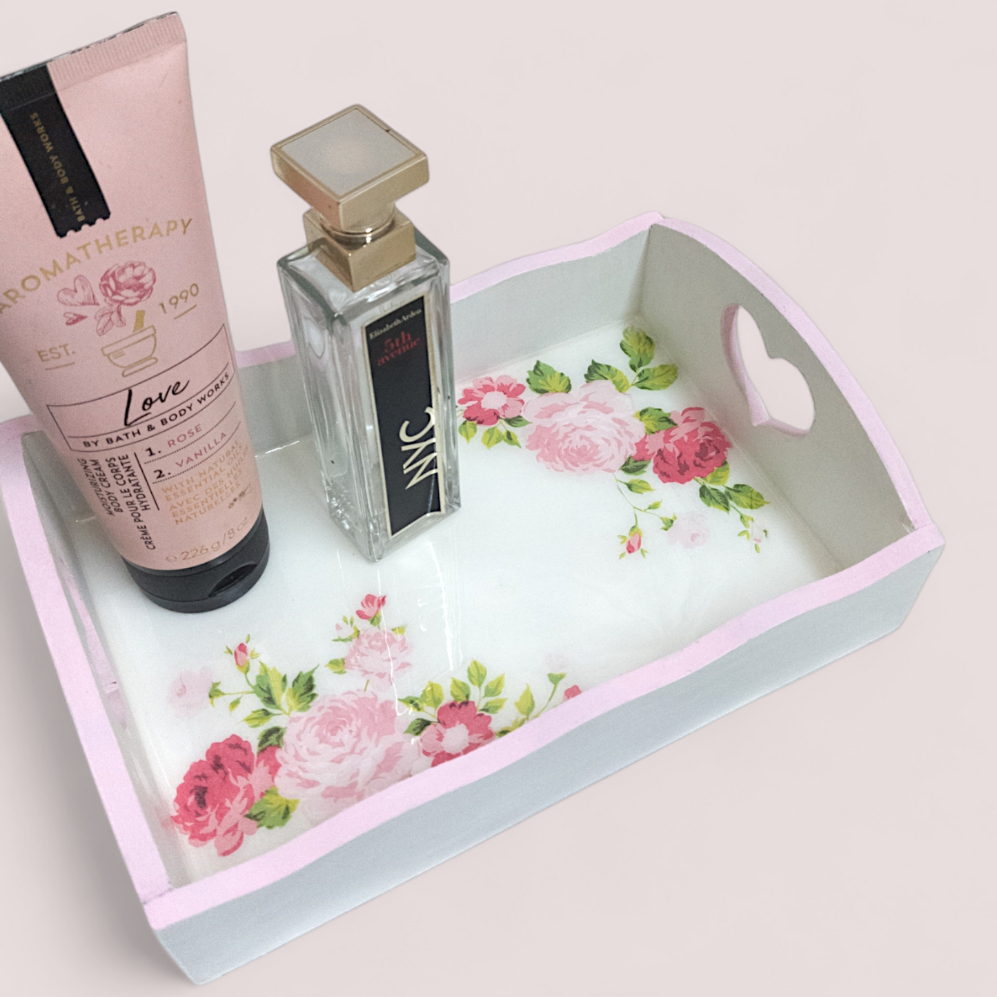 Shabby Rose Tray Organiser | with heart handles | Pretty Gift