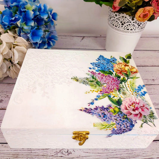 White Floral box for jewellery storage