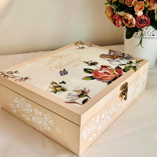 Beige Peony Jewellery Box - Decorative Storage Box - Personalised Gifts